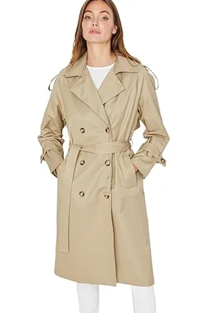 Trendyol Damen Offener -Gewölbter Knopfverschluss Wasserabweisender Langer Trenchcoat Trench Coat, , 42 EU