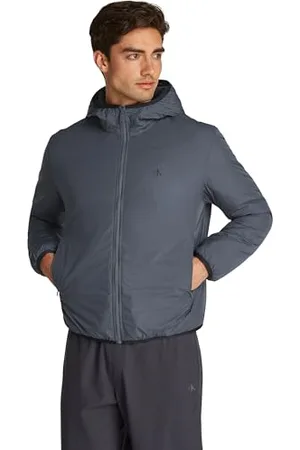Calvin Klein Herren Windbreaker Jacke Hi-Neck mit Kapuze, Grau , M