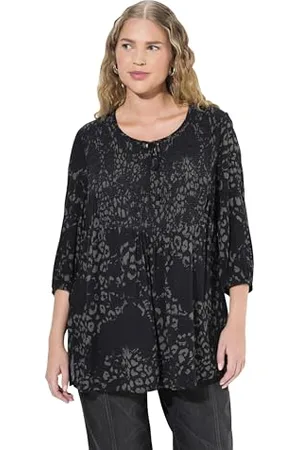 Ulla Popken Damen große Größen Übergrößen Plus Size Smokbluse, floraler Druck, Rundhals, 3/4-Arm