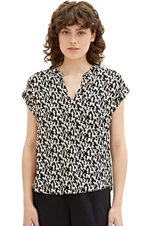 TOM TAILOR Damen 1037231 Basic Bluse, 32148-Black Small Abstract Design, 36