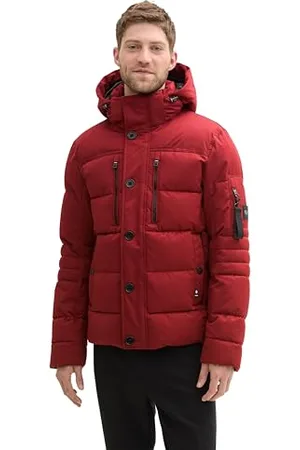 TOM TAILOR Herren 1043707 Pufferjacke mit Abnehmbarer Kapuze, 13721-Burgundy Dark Red, XXL