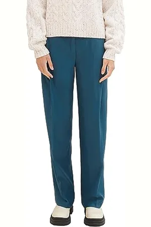 TOM TAILOR Damen Straight Leg Hose mit Bügelfalte, deep pond green, 38/30