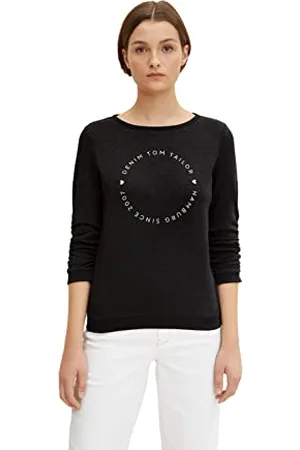 TOM TAILOR Damen Sweater mit Logo Print 1034657, , S