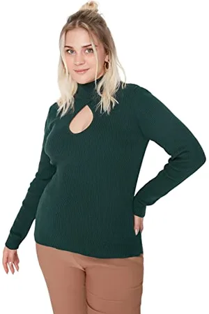 Trendyol Damen Pullover mit Hohem Halsausschnitt, Einfarbig, Regulär, Übergröße Sweatshirt, , XXL Größen