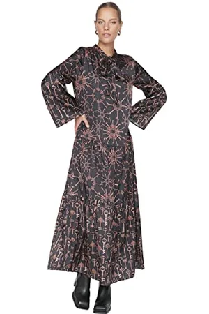 Trendyol Damen Woman Design Midi Shift Rundhalsausschnitt Gestrickt Kleid Kleid Rundhalsausschnitt Standard Kleid, , 40