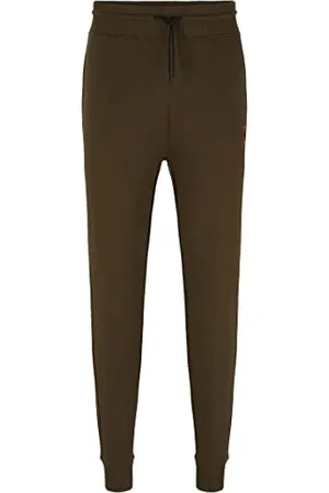 HUGO BOSS Herren Dyssop Jogginghose aus Baumwoll-Terry mit rot eingerahmtem Logo Dunkelgrün XL