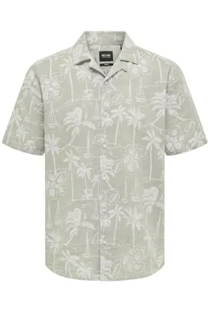 Only & Sons Herren ONSCAIDEN SS REG Hawaii AOP Linen NOOS Kurzarmhemd, , XS