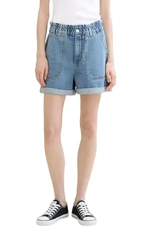 TOM TAILOR Damen Basic Paperbag Denim Shorts, Clean Mid Stone Blue Denim, L