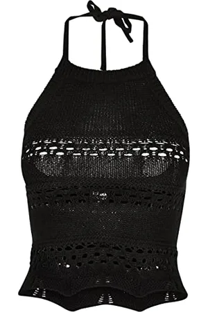 Urban classics Damen TB5495-Ladies Short Crochet Knit Neckholder Top Trägershirt/Cami Shirt, Black, 4XL
