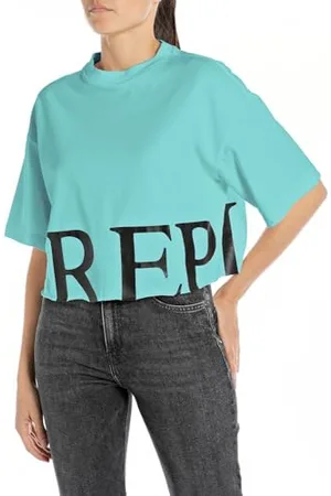Replay Damen T-Shirt Kurzarm aus Baumwolle, (Grün), XL
