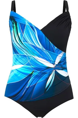 Ulla Popken Damen digital Flower, mit Raffung am Oberteil Badeanzüge, , 60