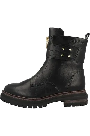 QS by s.Oliver Damen Stiefeletten ohne Absatz aus Kunstleder mit Reißverschluss (Black), 36
