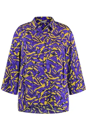 Samoon Damen 3/4 Arm Bluse mit Allover-Print 3/4 Arm, weiter Arm, mit Schlitz Gemustert 48