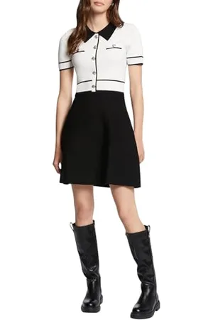 Morgan Kurzes, gestricktes A-Linien-Kleid Off White/Schwarz L