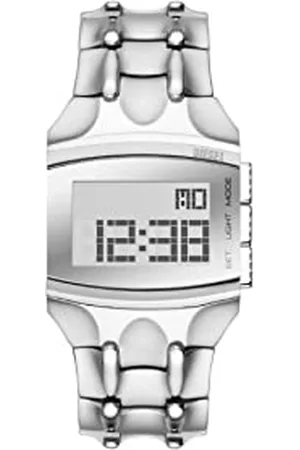 Diesel Herrenuhr Croco Digi, LCD Uhrwerk, 33MM Silbernes Edelstahlgehäuse mit Edelstahlarmband, DZ2155