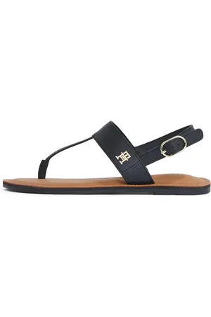 Tommy Hilfiger Damen Sandalen Leather Thong Zehentrenner, (Black), 37