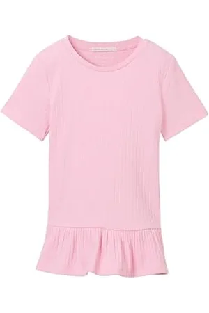 TOM TAILOR Mädchen Kinder T-Shirt mit Rippstruktur & Volant, , 128/134