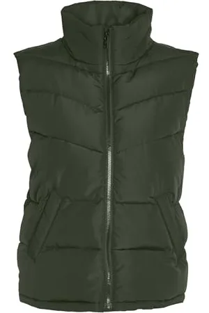 Noisy May Puffer Weste Wattierte Stepp Übergangsjacke ohne Kapuze Basic ohne Ärmel NMDALCON, Farben:Grün,Größe Damen:XS