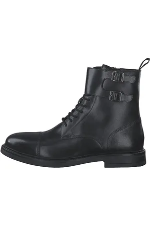QS by s.Oliver Herren Stiefeletten zum Schnüren aus Leder mit Schnallen (Black), 42