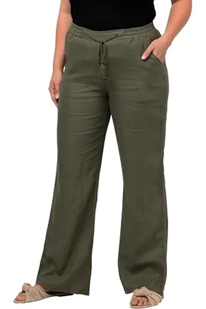 Ulla Popken Damen große Größen Übergrößen Plus Size Leinenhose Mary, Elastikbund, weites, gerades Bein 52 728590190-52