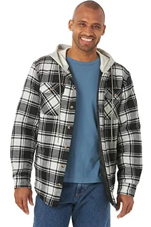 Wrangler Herren Long Sleeve Quilted Lined Flannel Jacket with Hood Button-Down-Shirt, Kaviar mit schwarzer Kapuze, 3XL