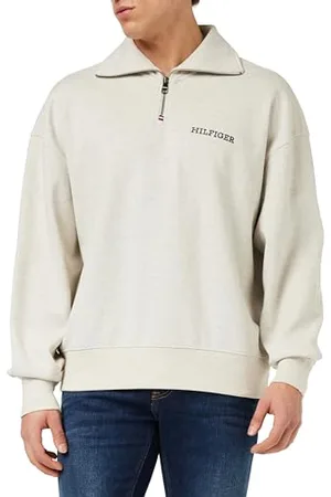 Tommy Hilfiger Herren Sweatshirt mit Reißverschluss Monotype Honeycomb Halber Zipper, Elfenbein (Ivory), XXL