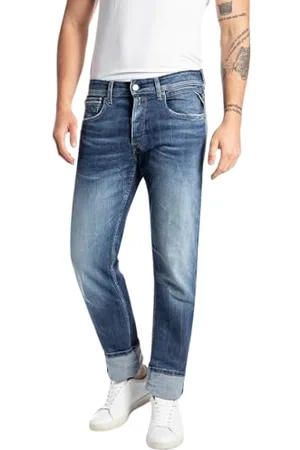 Replay Herren Jeans Grover Straight-Fit Bio, Blau , 34W / 36L