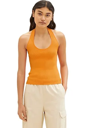 TOM TAILOR Damen 1036514 Basic Neckholder Top, 31684-Bright Mango Orange, L