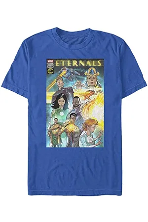 Marvel Unisex The Eternals Comic Cover Organic Short Sleeve T-shirt, Bright Blue, L
