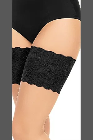 Glamory Damen Weites Bein Stulpen Anti Chafing Oberschenkelbänder G - 50374, Geblümt, 100 DEN, Gr. Medium (40-42), Schwarz (Schwarz)