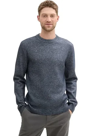 TOM TAILOR Herren 1043346 Basic Pullover in melierter Optik, 34175-Sky Captain Blue White Core, Large