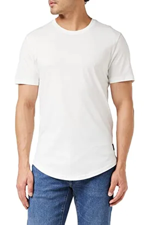 Only & Sons Herren O&S Rundhals T-Shirt | Langes Kurzarm Shirt ONSMATT | Einfarbig Stretch Basic Baumwolle, Farben:Weiß, Größe:L