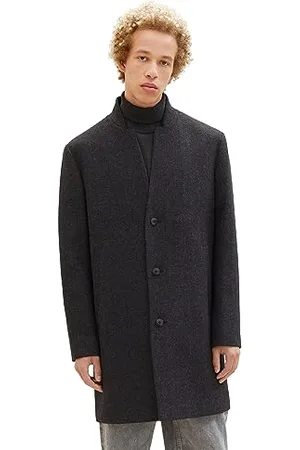 TOM TAILOR Herren 1038861 3-Knopf Wollmantel mit Stehkragen, 32525-grey Big Herringbone Optic, S