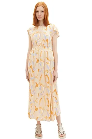 TOM TAILOR Damen 1036629 Kleid mit Muster & Raffung, 31705-Abstract Neutral Print, XL