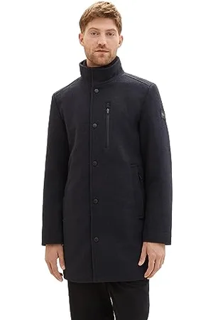TOM TAILOR Herren 1037362 2-in-1 Wollmantel mit integrierter Innenjacke, 24258-navy Blue Structure, L