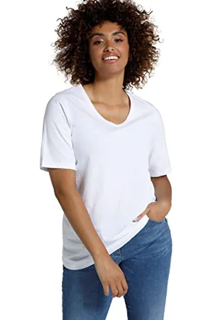 Ulla Popken Damen, 2er-Pack, V-Ausschnitt, Halbarm, Biobaumwolle T-Shirts, , 54-56