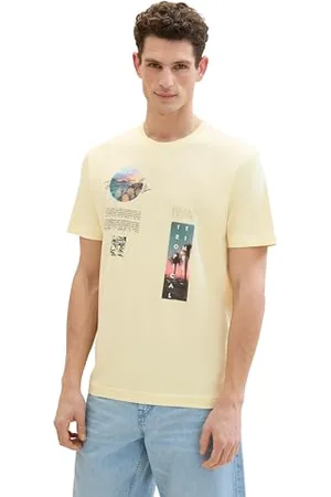 TOM TAILOR Herren T-Shirt mit sommerlichem Fotoprint, light yellow, XXXL