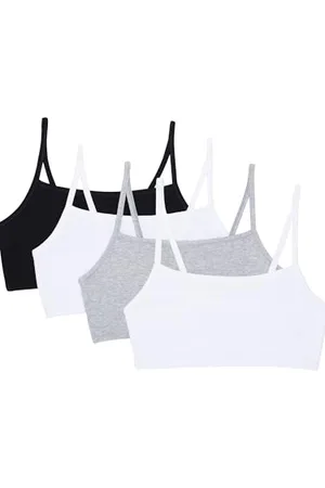 Fruit Of The Loom Damen Spaghettiträgern, Baumwolle, Vorteilspack Sport-BH, Schwarz/Weiß/Weiß/Heather Grey 4er Pack, 90