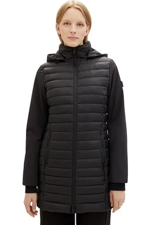 TOM TAILOR Damen Hybrid Lightwight Steppmantel mit abnehmbarer Kapuze, , XL