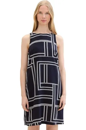TOM TAILOR Damen Basic Kleid mit Allover Print, navy geometric design, 38