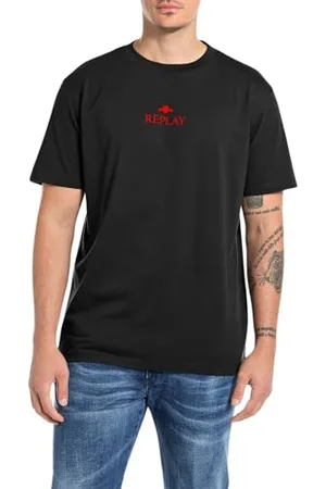 Replay Herren T-Shirt Kurzarm aus Baumwolle, Schwarz (Black 098), L