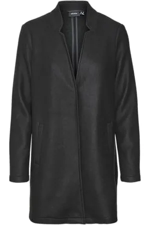 VERO MODA Damen Kurzmantel VMBrushedkatrine lange Damenjacke mit Stehkragen 10231027 Black Solid M