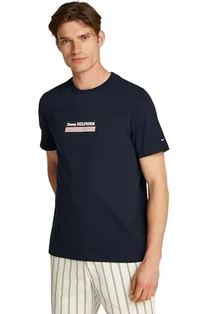 Tommy Hilfiger Herren T-Shirt Kurzarm Box aus Baumwolle, Blau (Desert Sky), XL