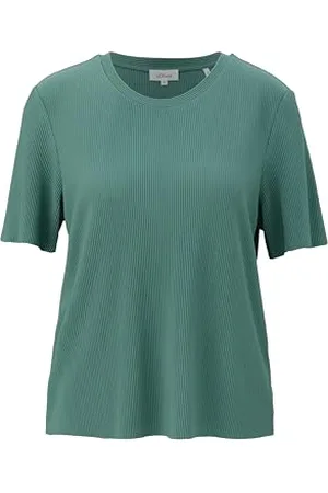 QS by s.Oliver Damen 2146139 T-Shirt mit Plisseefalten, Petrol, 46