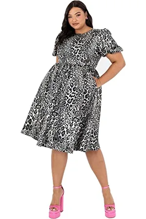 Lovedrobe Damen Womens Ladies Midi Dress with Pockets Crew Neck Short Sleeve Back Keyhole A Line Shimmery Kleid, , 46 EU