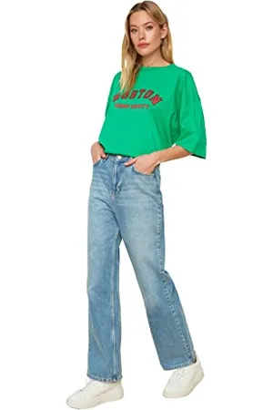 Trendyol Damen -Hohe Taille 90er Jahre Breite Beinjeans Jeans Palazzo, , 34