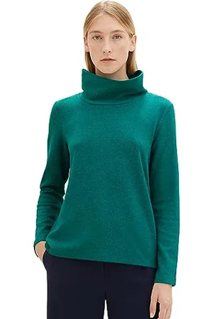 TOM TAILOR Damen 1038885 Cosy Sweatshirt mit Kragen, 34027-heringbone Structure Evergreen, M