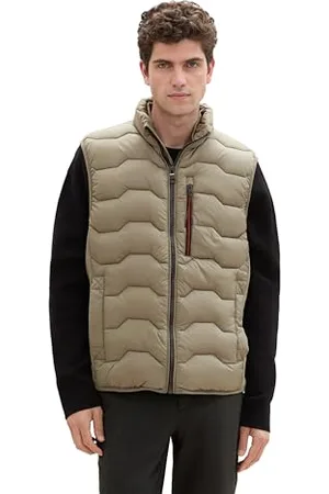 TOM TAILOR Herren 1041454 Hybrid Steppweste mit Stehkragen, 32097-Smokey Olive Green, S