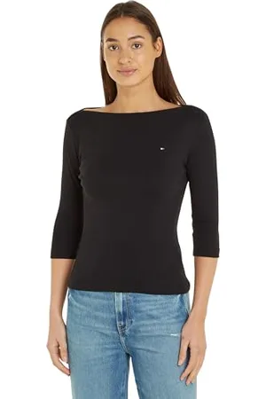 Tommy Hilfiger Damen Langarmshirt Slim U-Boot-Ausschnitt, Schwarz (Black), S