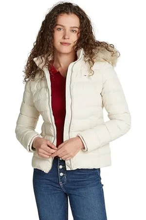 Tommy Hilfiger Damen Pufferjacke Basic Hooded Down Jacket mit Kapuze, Elfenbein (Newsprint), 4XL